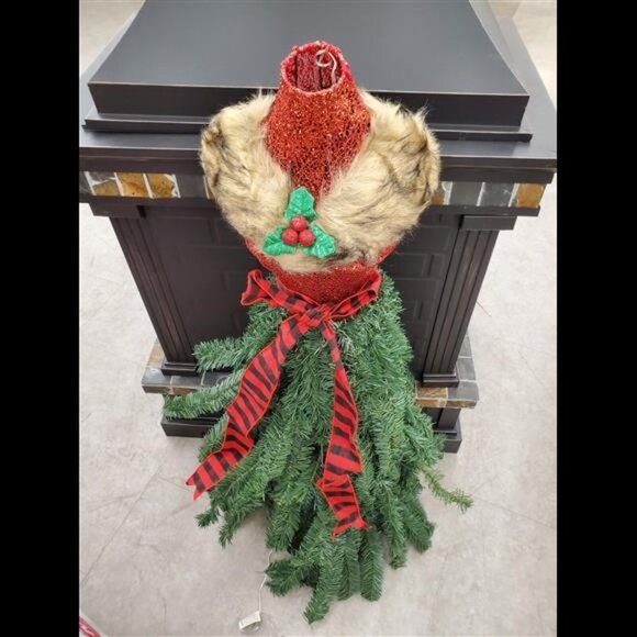 Christmas Tree Clear Lights 4Ft Pre-Lit LED Buffalo Check Dress Form Artificial - Picture 3 of 8